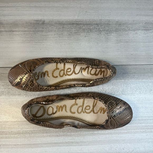 Sam Edelman Flat Shoes Metallic Snakeskin Print Size 7.5 Style “Felicia” - Picture 5 of 8